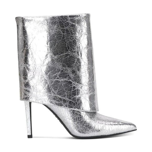 INC Womens Sabeel Cuff Stiletto Booties Silver Crinkle 8.5 MSRP $99