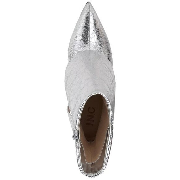 INC Womens Sabeel Cuff Stiletto Booties Silver Crinkle 8.5 MSRP $99