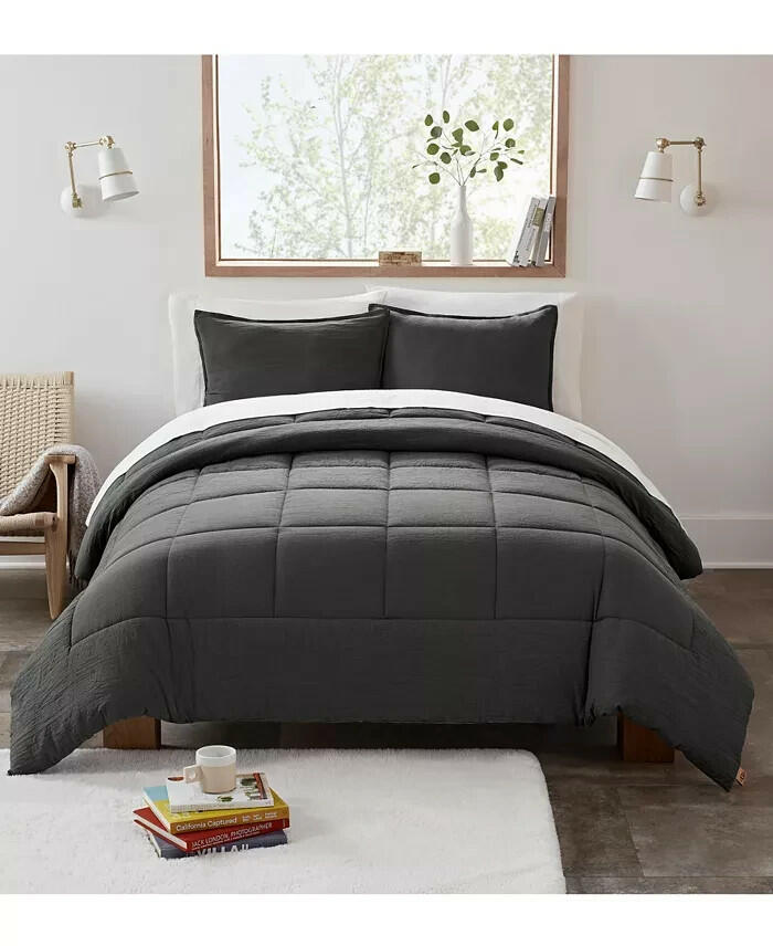 UGG Devon Reversible 3 Pc King Comforter Set Charcoal Gray New $130