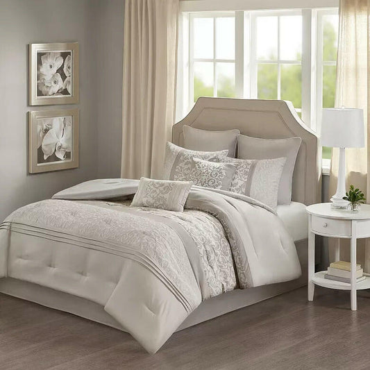 510 Design Lynda Embroidered 8 Piece Comforter Set Queen Tan Taupe $109