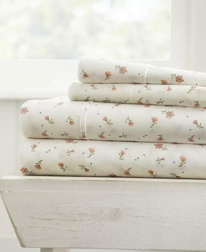 iEnjoy Home Farmhouse Chic Sheet Set King White Pink Floral MSRP $98
