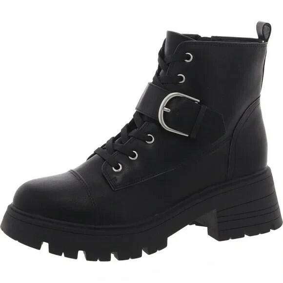 Sun Stone Sun Stone Womens Rickyy Combat Booties Black 9.5M BLA MSRP $79