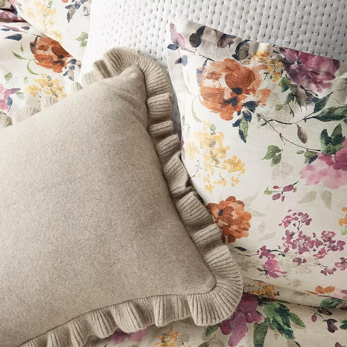 Sky Harper Autumnal Floral Duvet Cover Queen Beige Tan Pink MSRP $345
