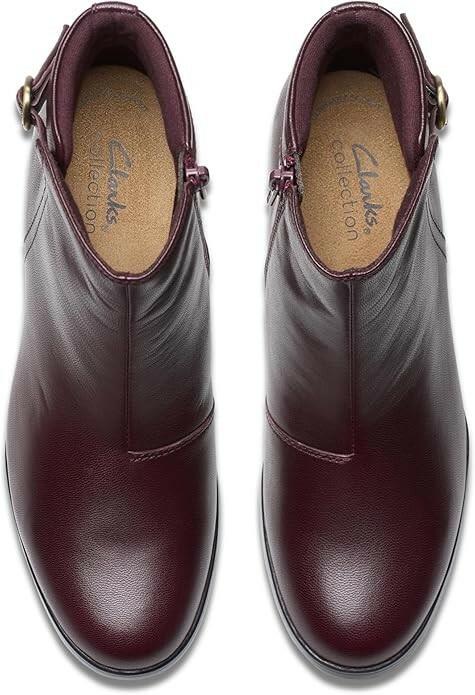 Clarks Womens Emily 2 Belle Ankle Boots Wine Leather 7.5M MSRP $140