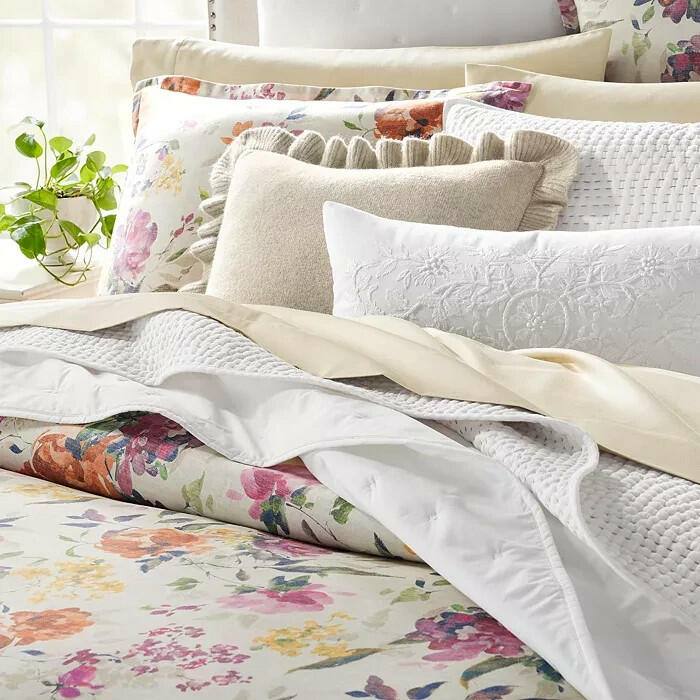 Sky Harper Autumnal Floral Duvet Cover Queen Beige Tan Pink MSRP $345