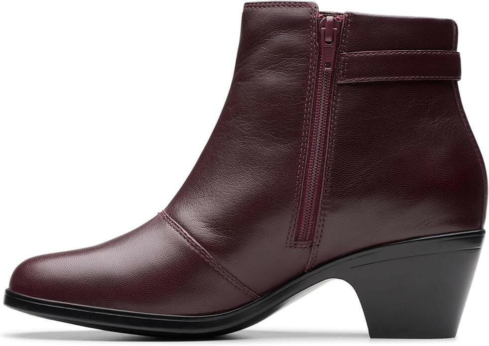 Clarks Womens Emily 2 Belle Ankle Boots Wine Leather 7.5M MSRP $140