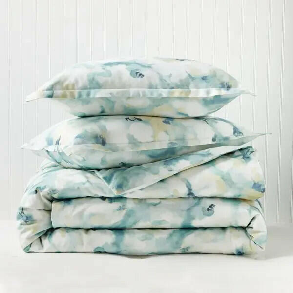 Sky Freya Inky Floral Duvet Cover Set Queen Blue Green Floral MSRP $349