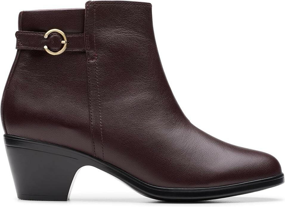 Clarks Womens Emily 2 Belle Ankle Boots Wine Leather 7.5M MSRP $140