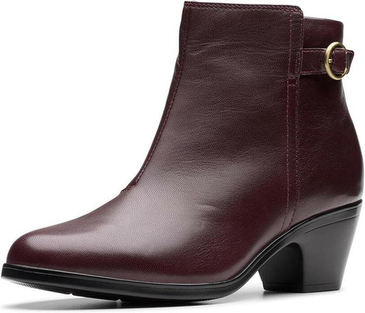 Clarks Womens Emily 2 Belle Ankle Boots Wine Leather 7.5M MSRP $140