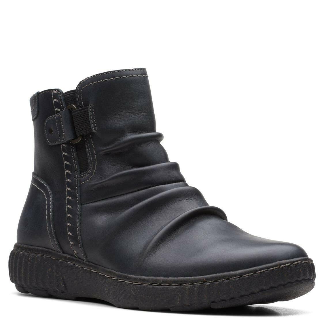 Clarks Womens Caroline Orchid Ruched Boots Black Leather 6.5M MSRP $120