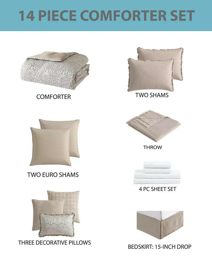 Hallmart Yovana 14-Pc King Comforter Set Neutral Jacquard MSRP $460