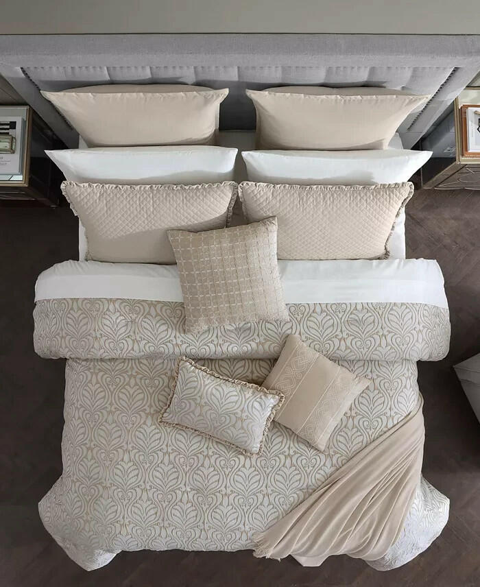 Hallmart Yovana 14-Pc King Comforter Set Neutral Jacquard MSRP $460