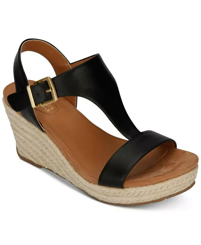 Kenneth Cole Reaction Card Wedge Espadrille Sandal 7.5 Black MSRP $90