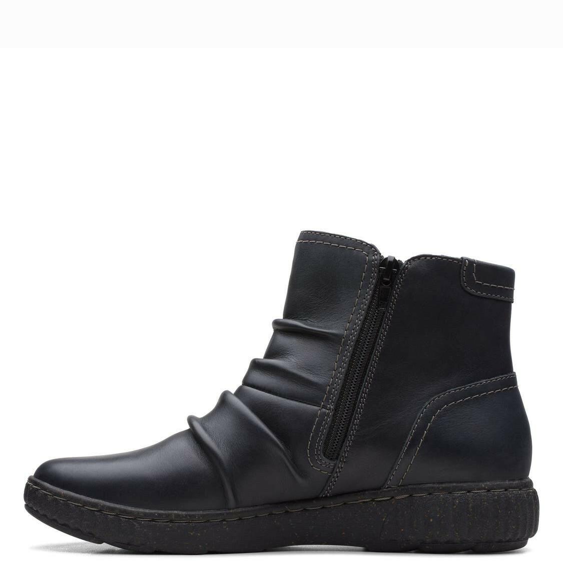 Clarks Womens Caroline Orchid Ruched Boots Black Leather 6.5M MSRP $120
