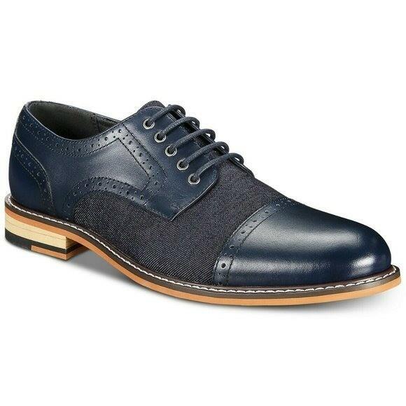 Bar III Men's Parker Leather Cap Toe Derby Shoes Dark Navy Dress Shoes