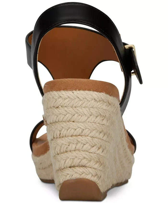 Kenneth Cole Reaction Card Wedge Espadrille Sandal 7.5 Black MSRP $90