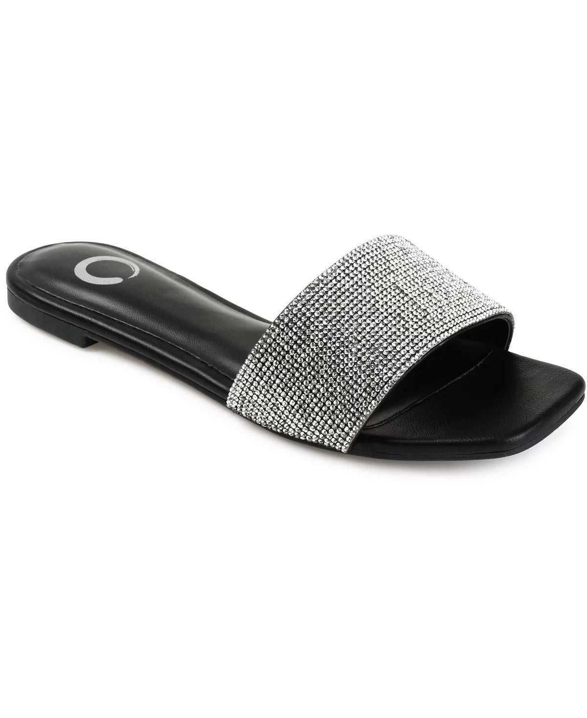 Journee Women's Grayce Rhinestone Flat Sandals Black Size 9