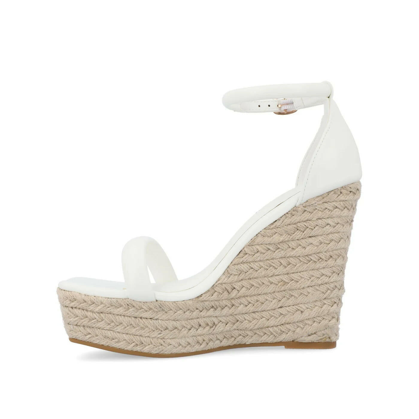 Journee Olesia Womens Espadrille Wedge Sandals Vegan Leather White 9.5 $99