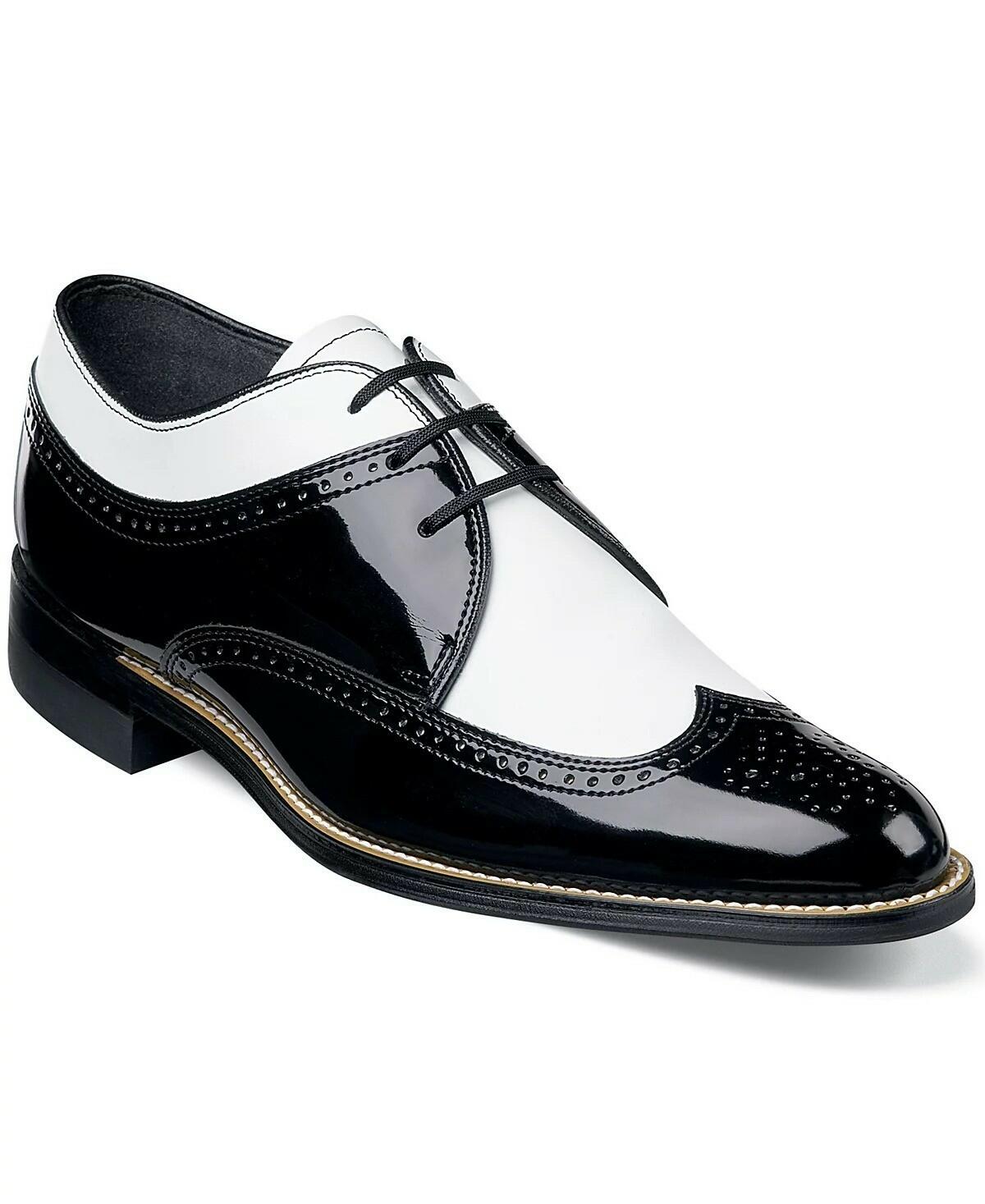 Stacy Adams Dayton Wing Tip Men’s Dress Shoes Black Patent & White Leather  Size