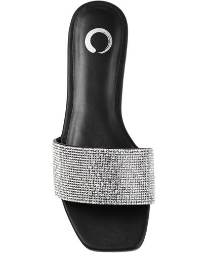 Journee Women's Grayce Rhinestone Flat Sandals Black Size 9