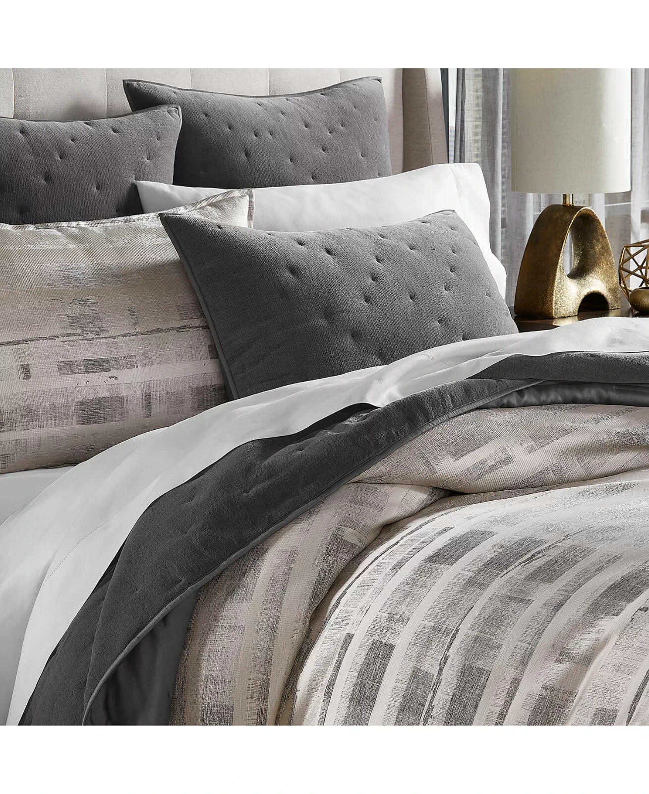 Hotel Collection Broken Stripe Comforter Set King Gray New MSRP $625