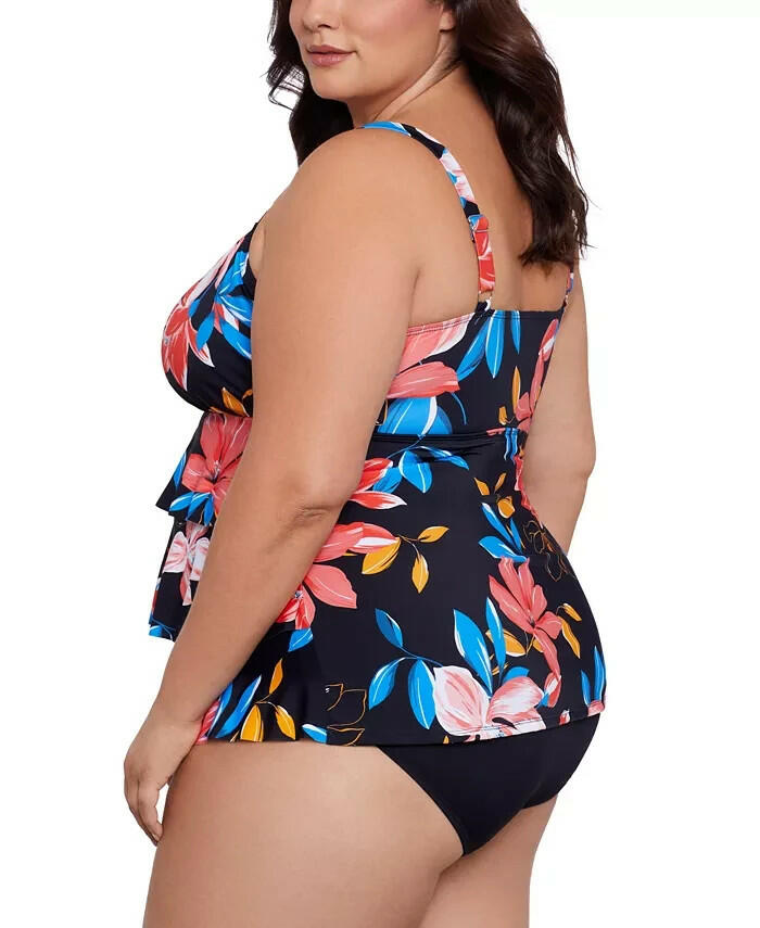 Swim Solutions Plus Size Tiered Floral One Piece Swimsuit 20W MSRP $122