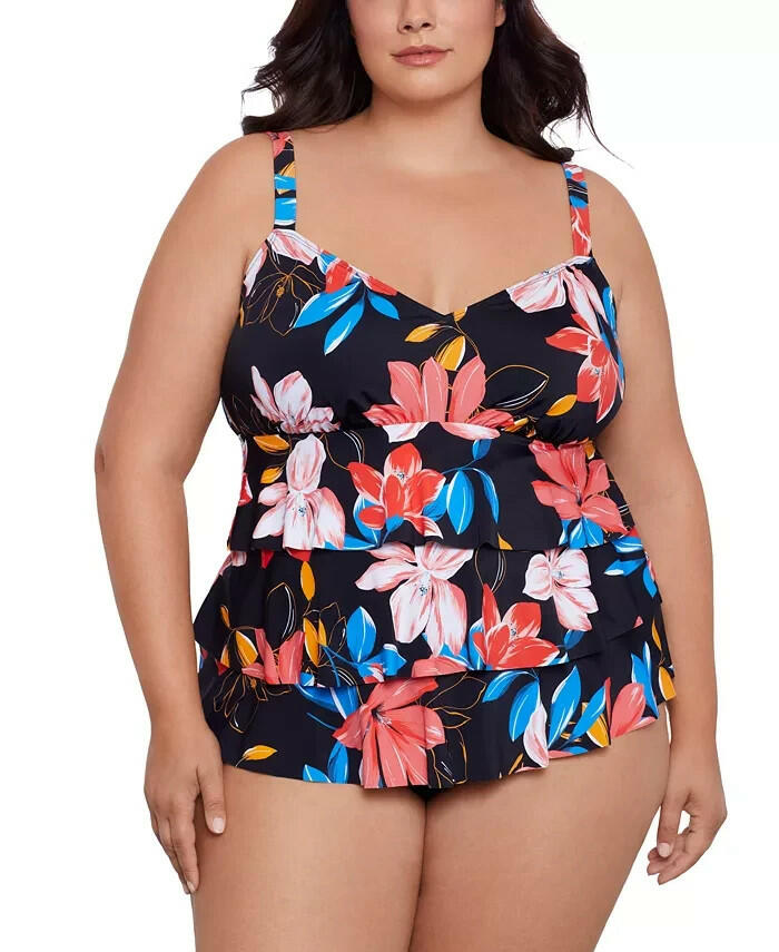 Swim Solutions Plus Size Tiered Floral One Piece Swimsuit 20W MSRP $122