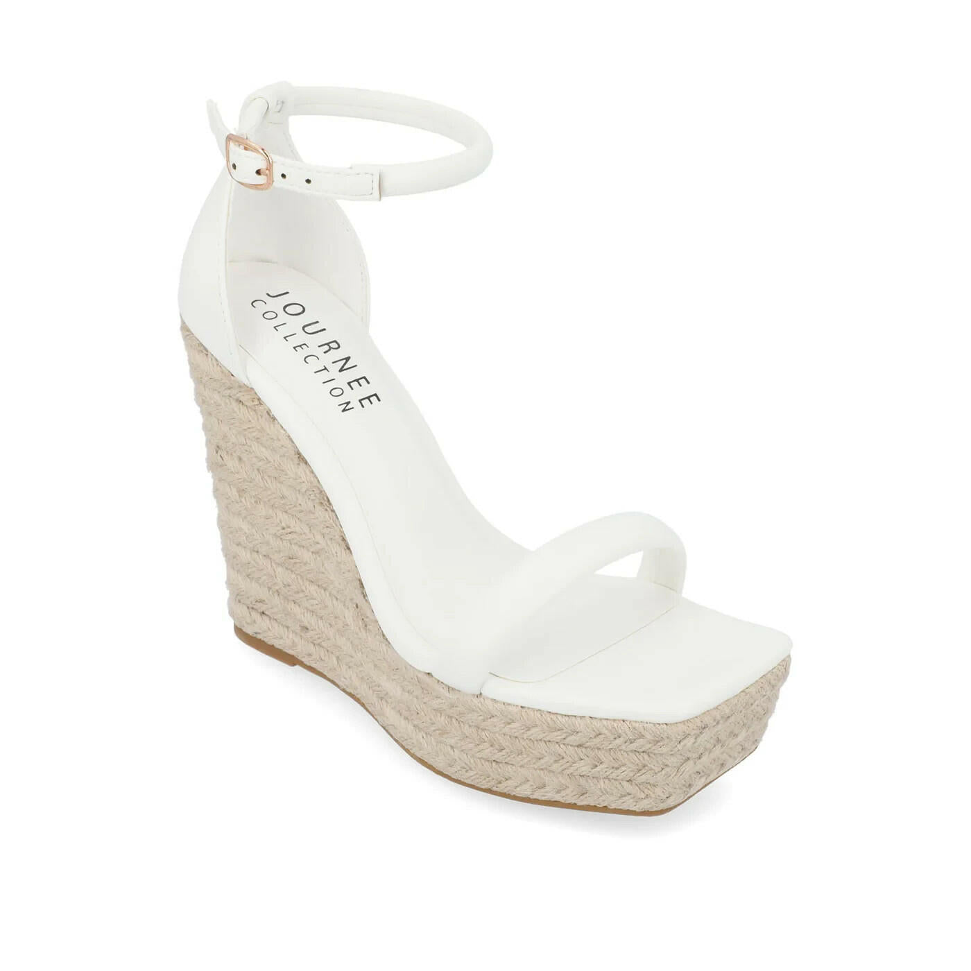 Journee Olesia Womens Espadrille Wedge Sandals Vegan Leather White 9.5 $99