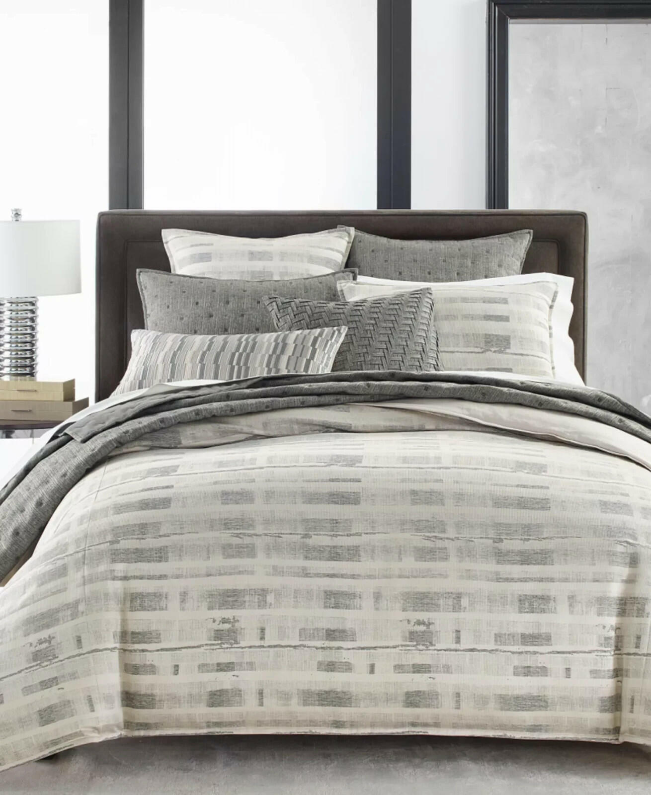Hotel Collection Broken Stripe Comforter Set King Gray New MSRP $625
