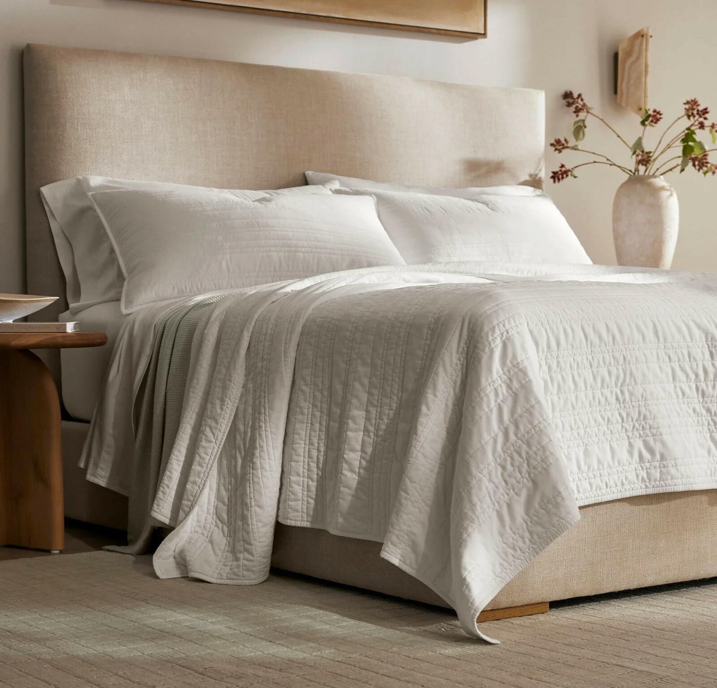 Boll & Branch Signature Stripe Quilt Set Queen White New MSRP $439