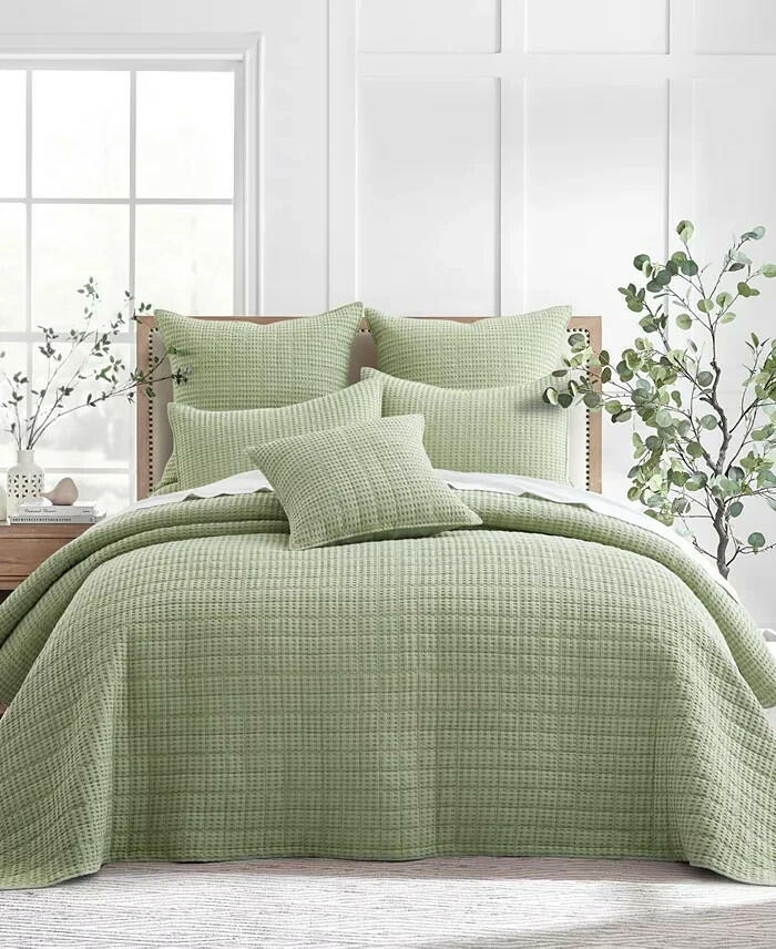 Levtex Mills Waffle Classic 3 Piece Bedspread Set King Green MSRP $490