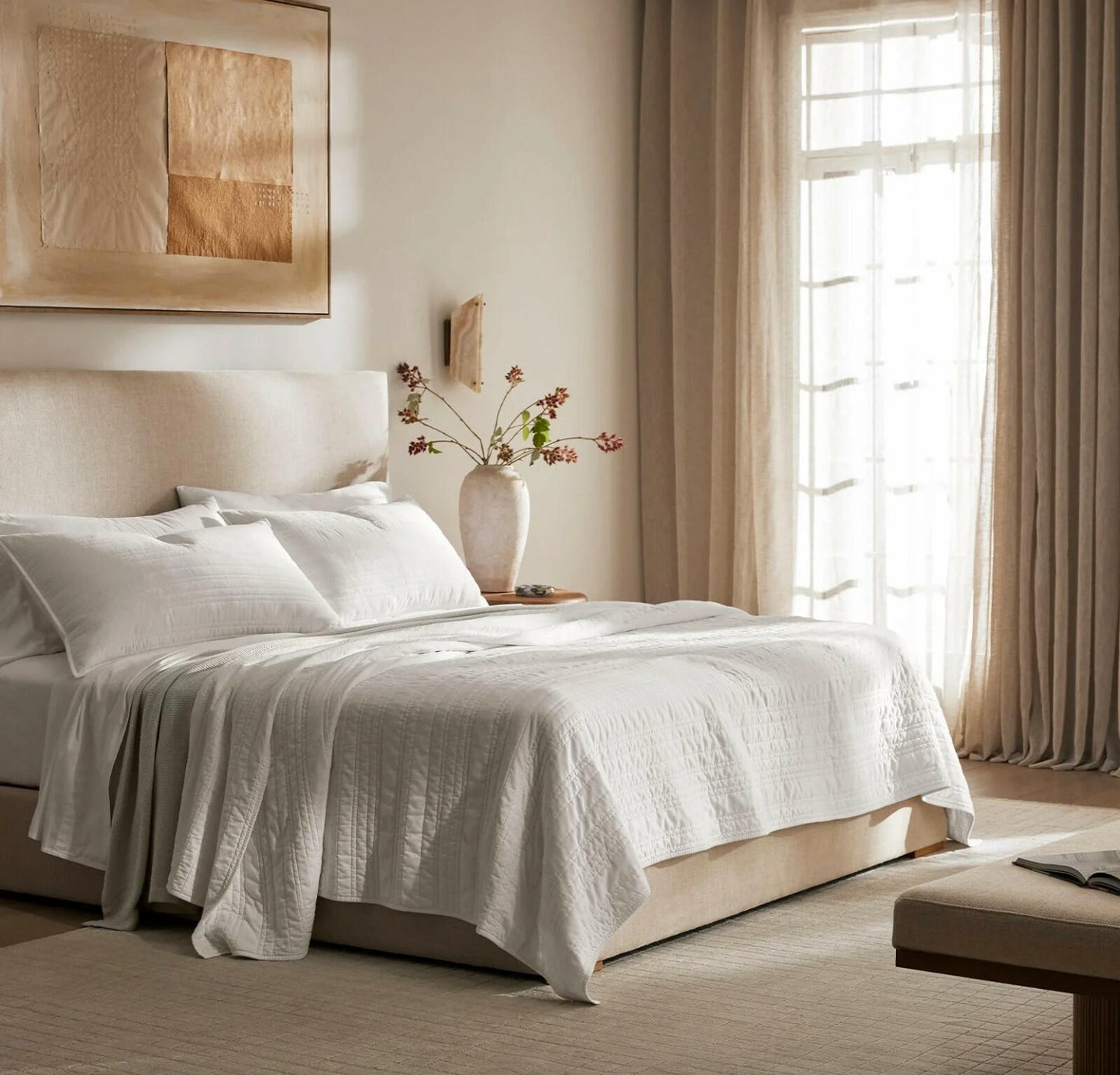 Boll & Branch Signature Stripe Quilt Set Queen White New MSRP $439