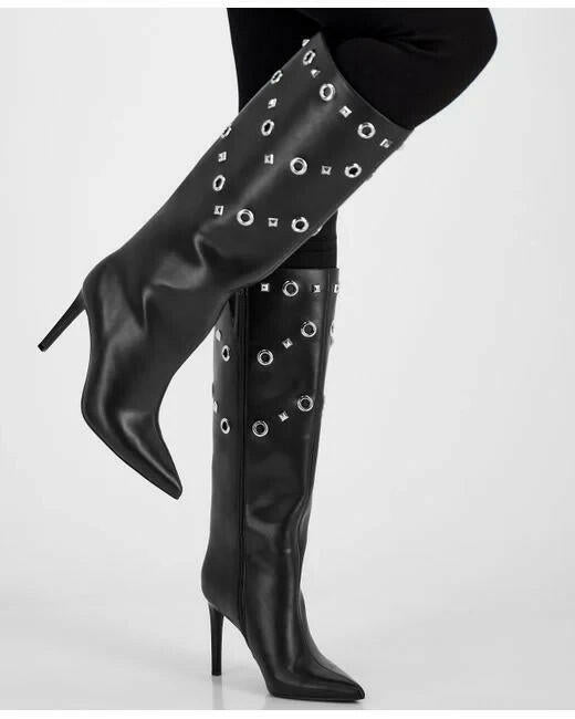 INC Womens Saiqa Grommet Knee High Boots Black Size 8.5 New $179