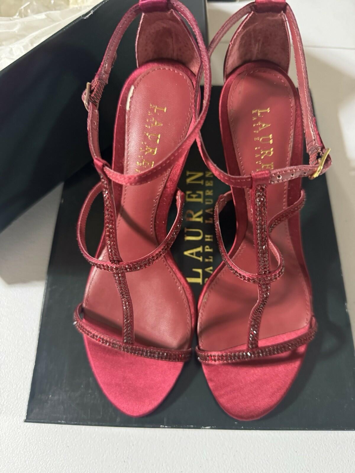 Lauren Ralph Lauren Aida Red Satin Leather Heels Size 6.5 Dress Shoes $150