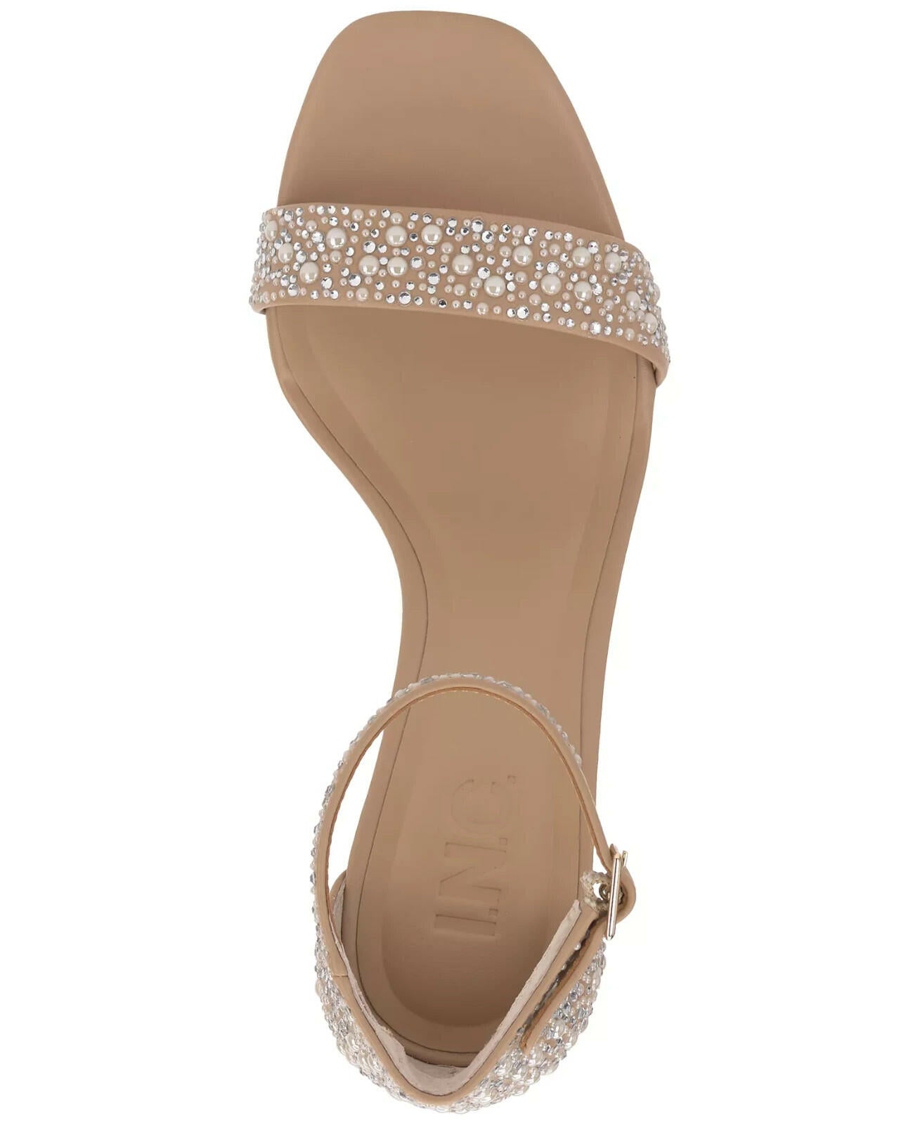 INC Womens Lexini Two Piece Block Heel Sandals Pearl Nude 9 $89