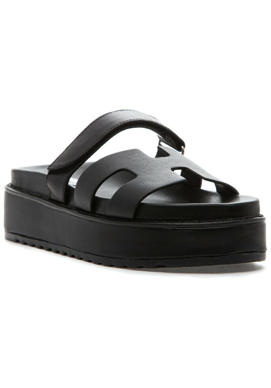 Steve Madden Womens Bigmayven Platform Sandals Black Leather 8 $100