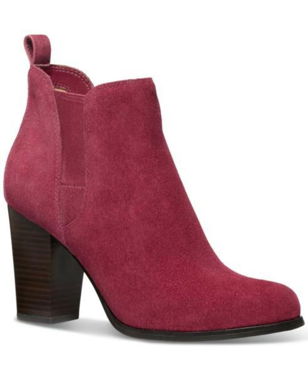 Michael Kors Evaline Logo Trim Boots Mulberry 6 Stacked Heel $179