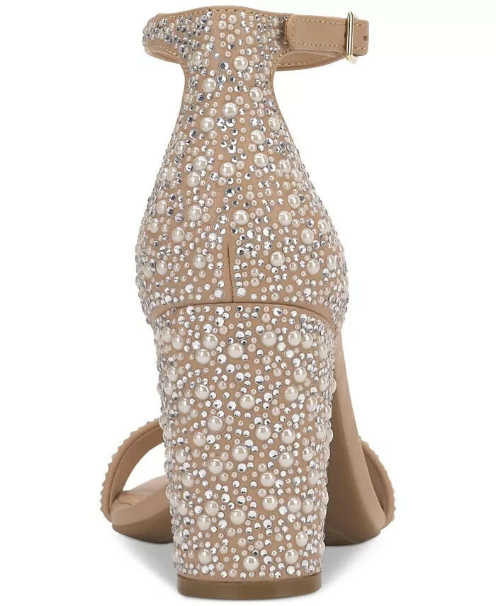 INC Womens Lexini Two Piece Block Heel Sandals Pearl Nude 9 $89