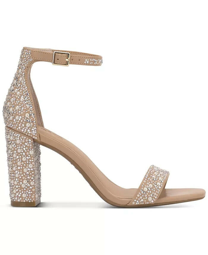 INC Womens Lexini Two Piece Block Heel Sandals Pearl Nude 9 $89