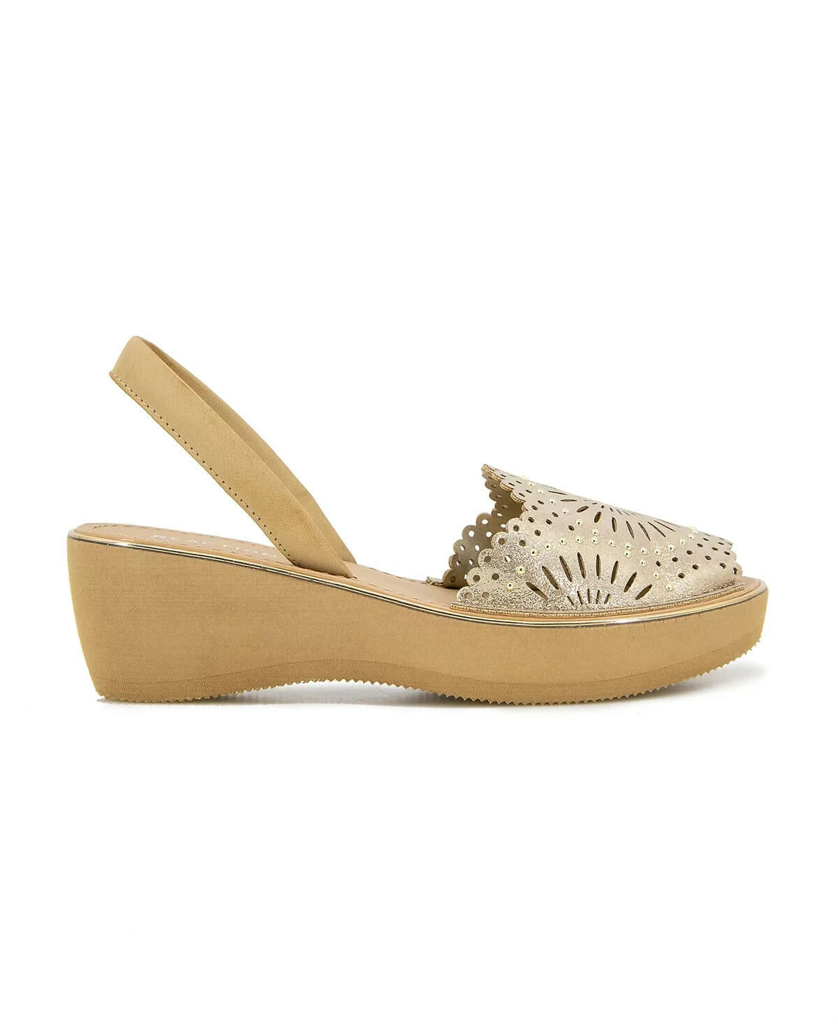 Kenneth Cole Reaction Womens Fine Glass Wedge Sandals Gold 9 MSRP $69