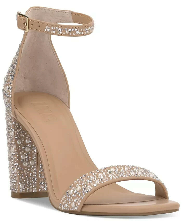 INC Womens Lexini Two Piece Block Heel Sandals Pearl Nude 9 $89