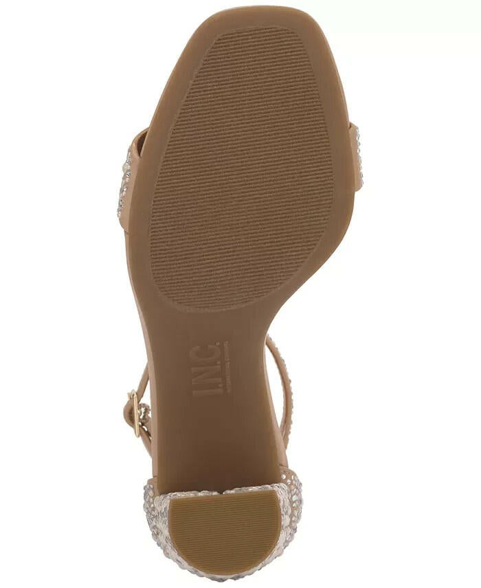 INC Womens Lexini Two Piece Block Heel Sandals Pearl Nude 9 $89