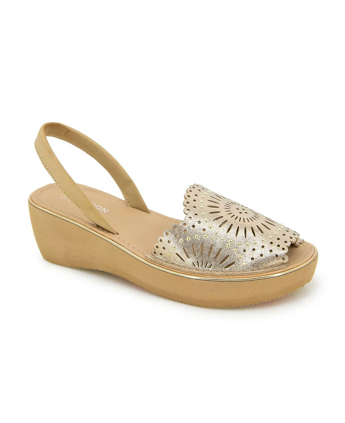 Kenneth Cole Reaction Womens Fine Glass Wedge Sandals Gold 9 MSRP $69