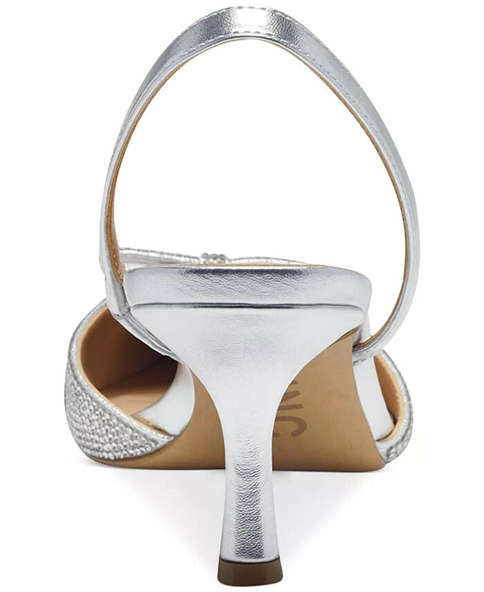 INC Womens Gelsey Slingback Kitten Heel Pumps Silver Crystal 6 $99