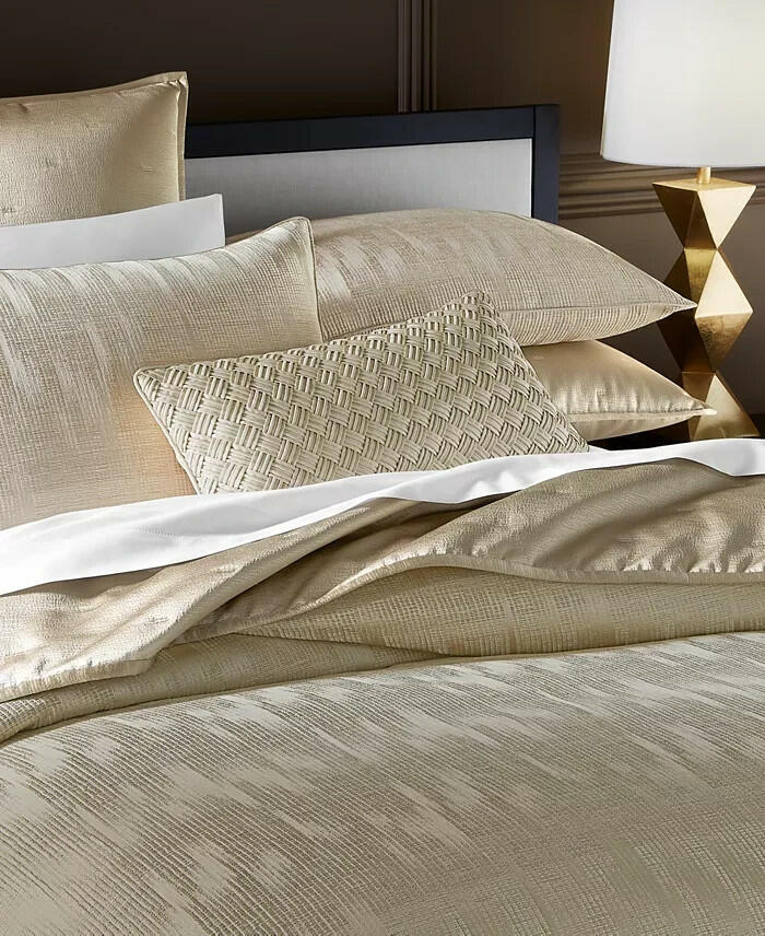 Hotel Collection Gilded Stripe Comforter Set Beige Khaki Gold King MSRP $625