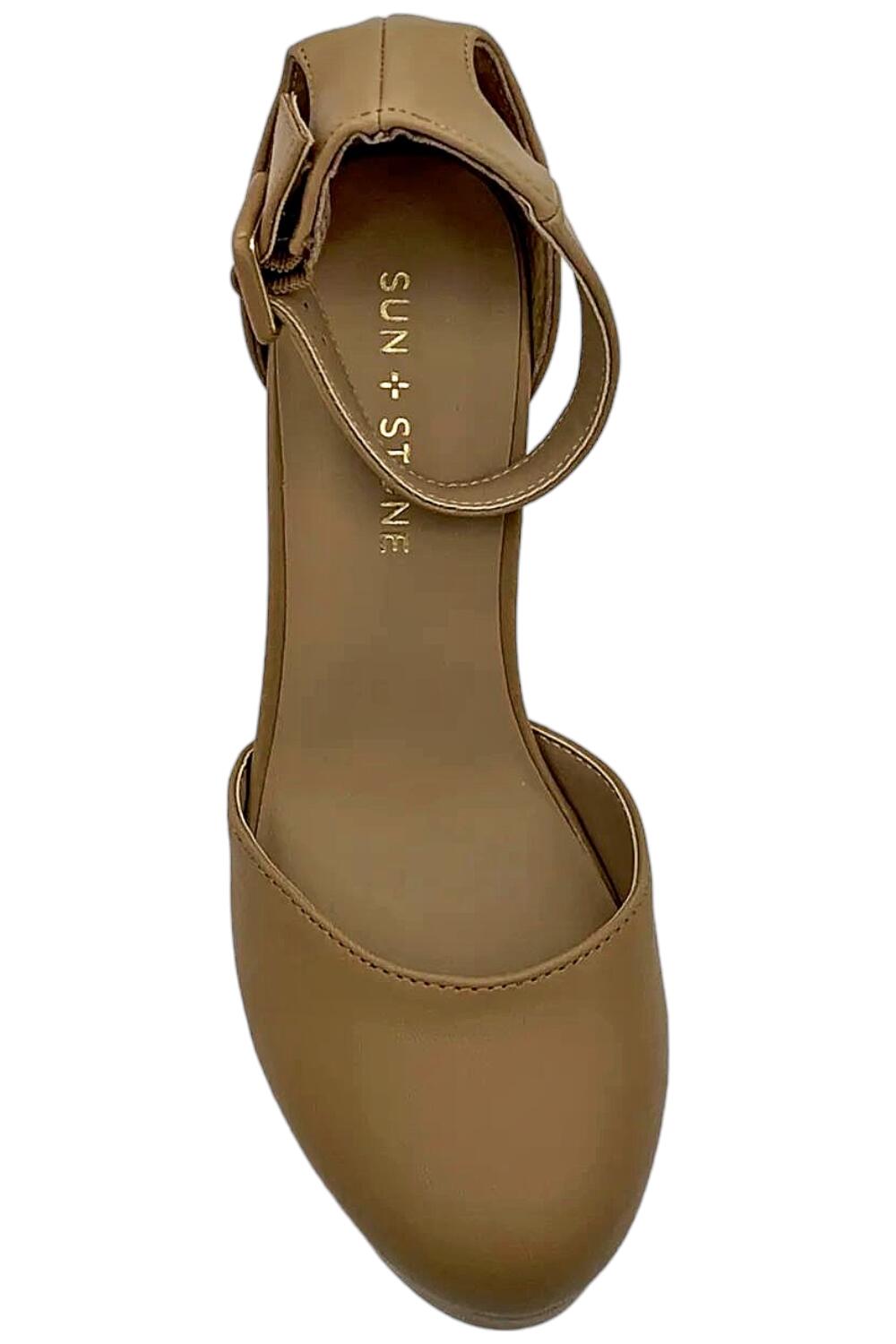 Sun + Stone Birdey Block Heel Platform Pumps Tan Nude Size 8 Buckle $89