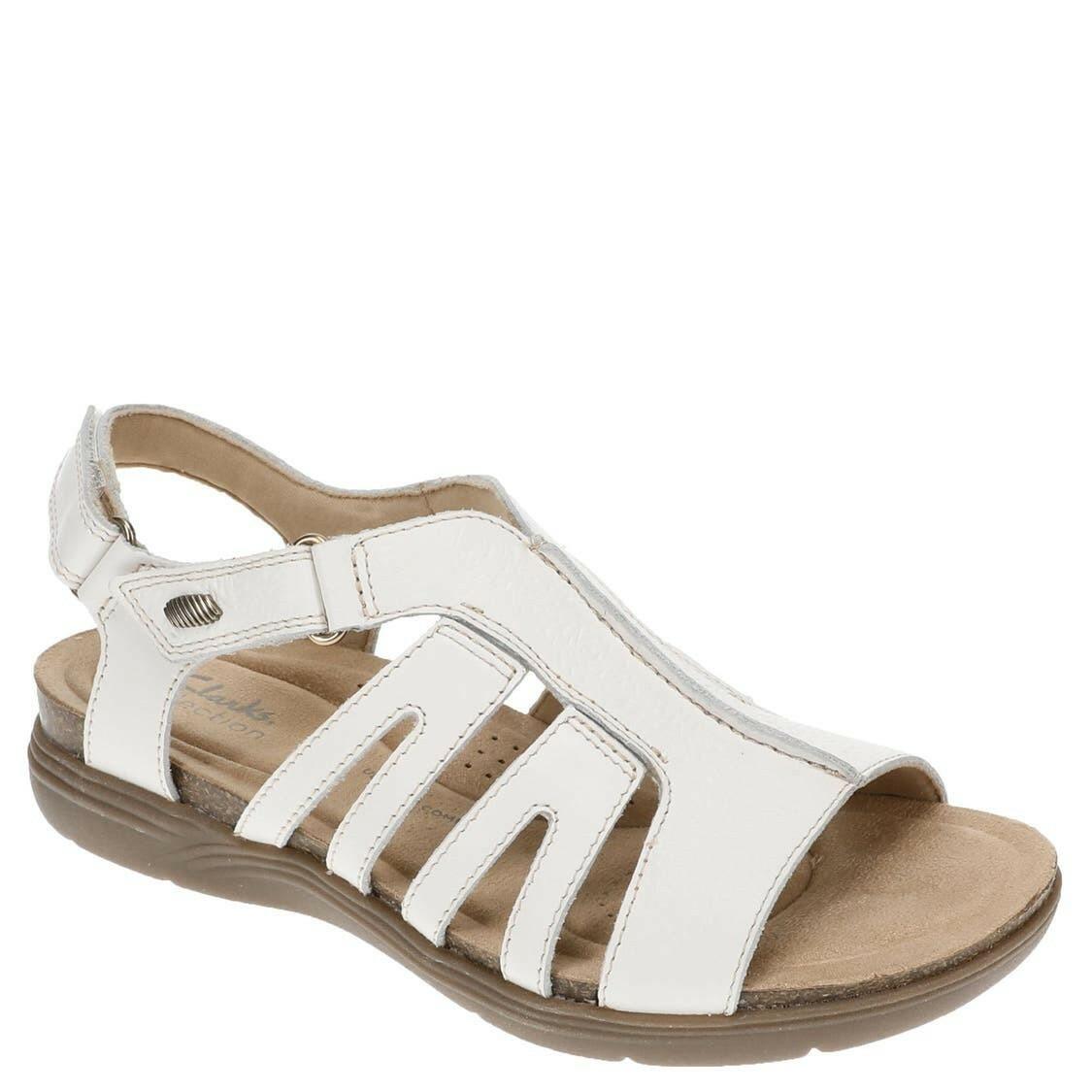 Clarks Womens April Belle Strappy Slingback Sandals White Leather 8 MSRP $94