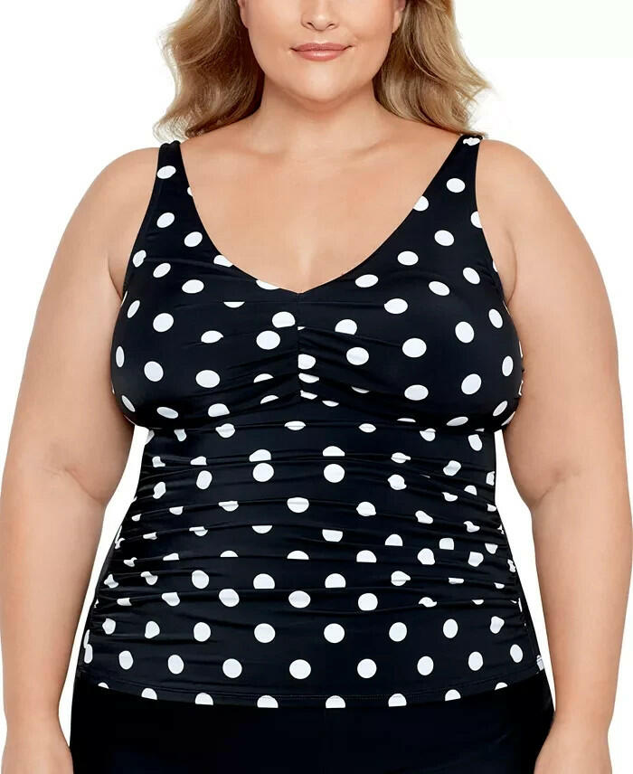Swim Solutions Plus Size Tummy Control Tankini Top 22W Polka Dot $84