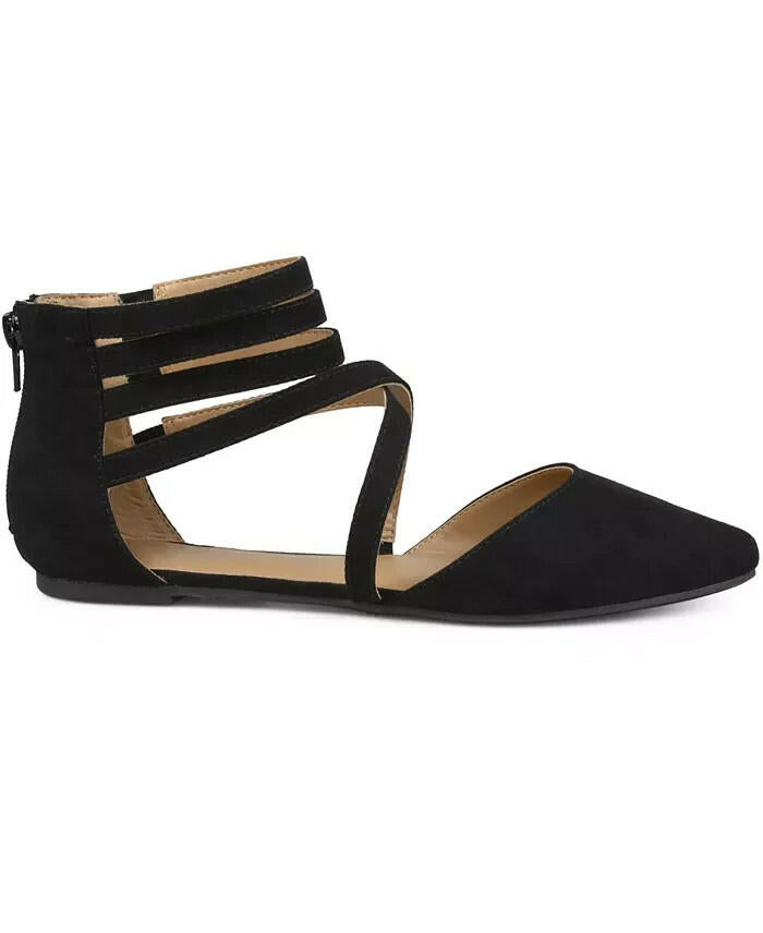 Journee Collection Womens Marlee Strappy Flats Black 8.5 New $69