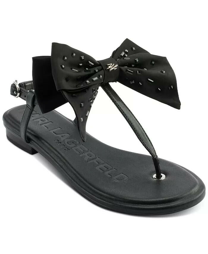 Karl Lagerfeld Paris Womens Cristi Bow Sandals Black 8 New $129
